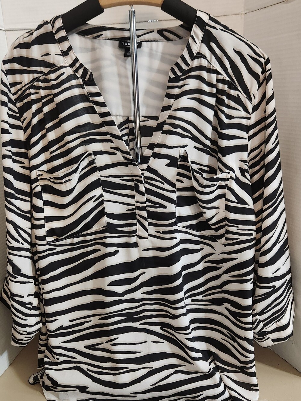 Torrid Black & White Zebra-Print V-Neck Blouse